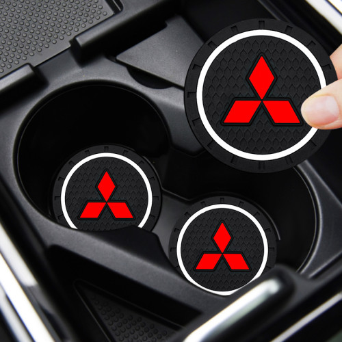 2PCS Car Coaster Water Cup Slot Non-Slip Mat Pad Silicone Holder For Mitsubishi ASX Lancer Pajero Outlander L200 EVO EX Emblem