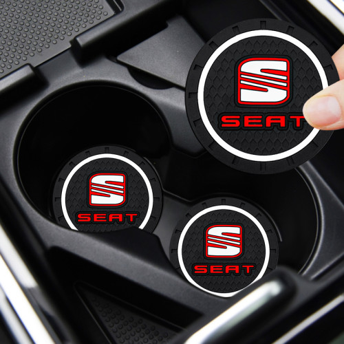 2PCS Car Coaster Water Cup Slot Non-Slip Silicone Mat Pad Holder For SEAT Leon Ibiza 6J 6L Alhambra Exeo Altea Arona Ateca Styling