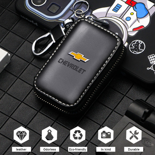 Genuine Leather Car Key Case Zipper Key Coin Wallet Men Multifunctional Keychain Bag For Chevrolet Equinox Silverado Trailblazer