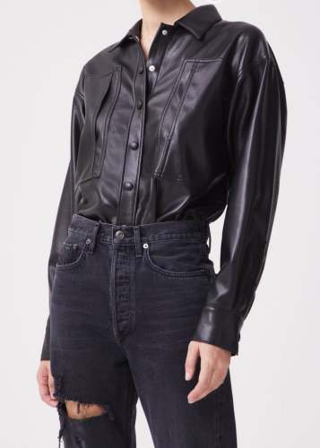 UTILITY VEGAN LEATHER RELAXED SHIRT