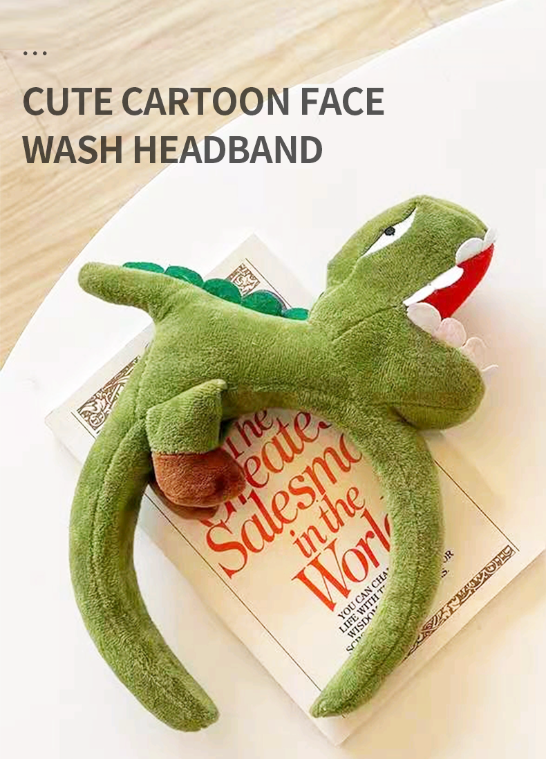 Cute Cartoon Face Wash Headband/Green Dinosaur