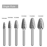 (Model F)Tungsten Carbide Burr Rotary File Shank Diameter 6mm Single/Double Cut for Die Grinder Drill Bits