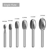 (Model E)Tungsten Carbide Burr Rotary File Shank Diameter 6mm Single/Double Cut for Die Grinder Drill Bits