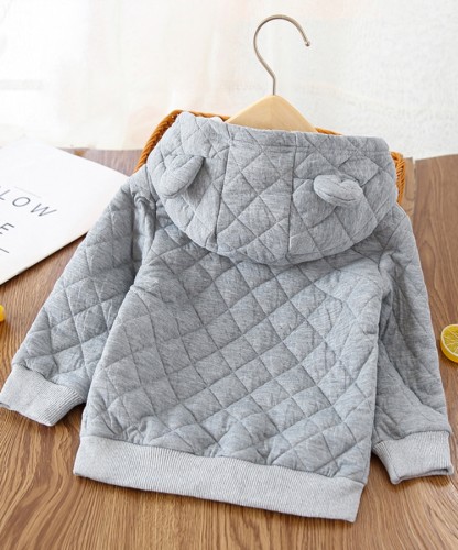 Kids Girl Spring Grey Plaid Zip Up Hoody Jacket