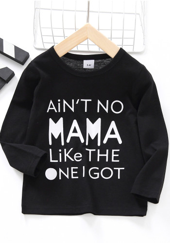 Kids Boy Spring Black Letter Print O-Neck Regular Shirt