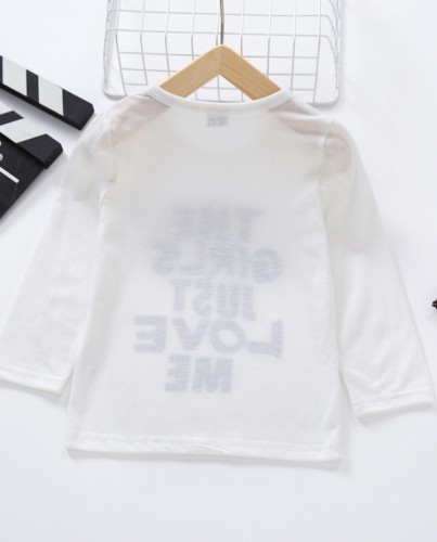 Kids Boy Spring White Letter Print O-Neck Regular Shirt