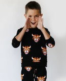 Kids Boy Summer Black Animal Print Shirt and Pants Two Piece Set