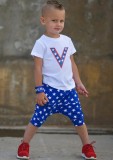 Kids Boy Summer White and Blue Stars Print Shirt and Shorts Two Piece Set