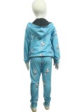 Kids Boy Spring Blue Printed Shirt and Pants Two Piece Set