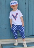 Kids Boy Summer White and Blue Stars Print Shirt and Shorts Two Piece Set
