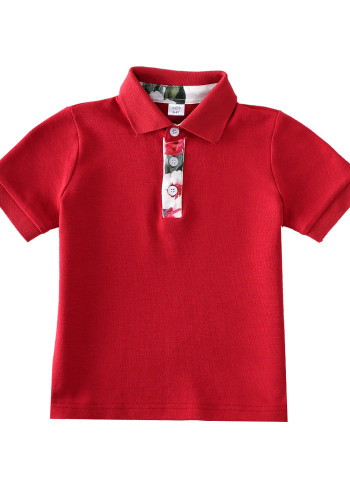 Summer Kids Boy Family Matching Red Floral Short Sleeve Polo Shirt