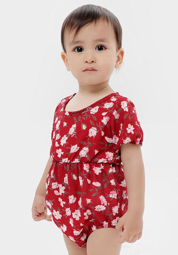 Summer Baby Family Matching Mommy and Me Red Floral Short Sleeve Casual Romper