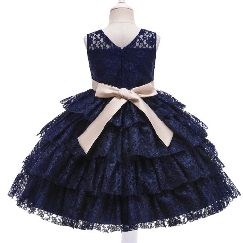 Kids Girl Summer Formal Party Navy Blue Sleeveless Flower Tutu Princess Dress