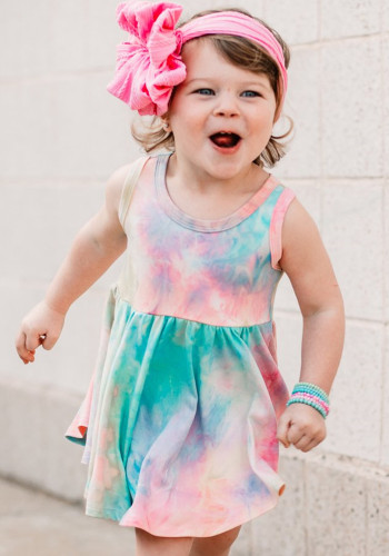 Kids Girl Summer Multicolor Tie Dye Print Sleeveless Casual Dress