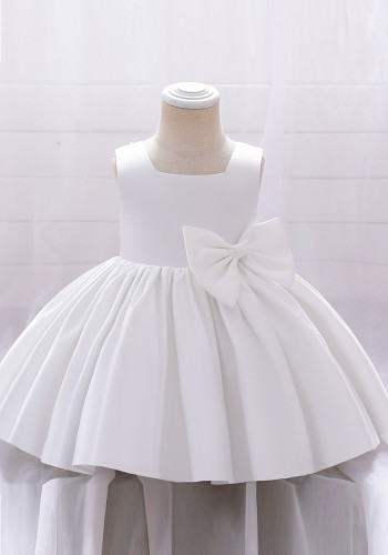 Kids Girl Summer Formal Party White Sleeveless Bow Princess Dress