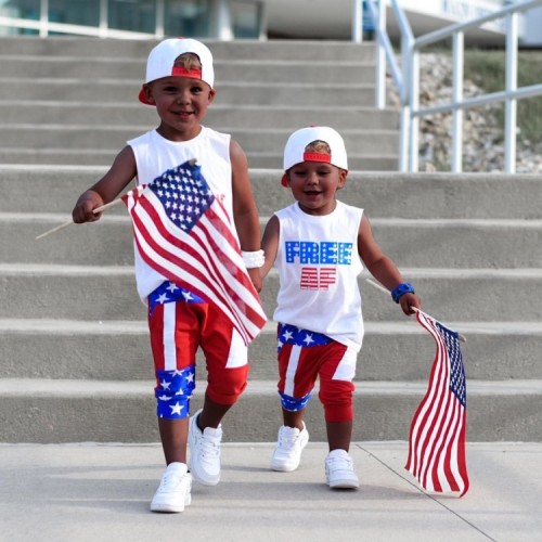 Kids Boy Summer US Flag Print Sleeveless Casual Sport Two Piece Set