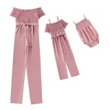 Summer Baby Girl Family Matching Mommy and Me Pink Sling Casual Romper