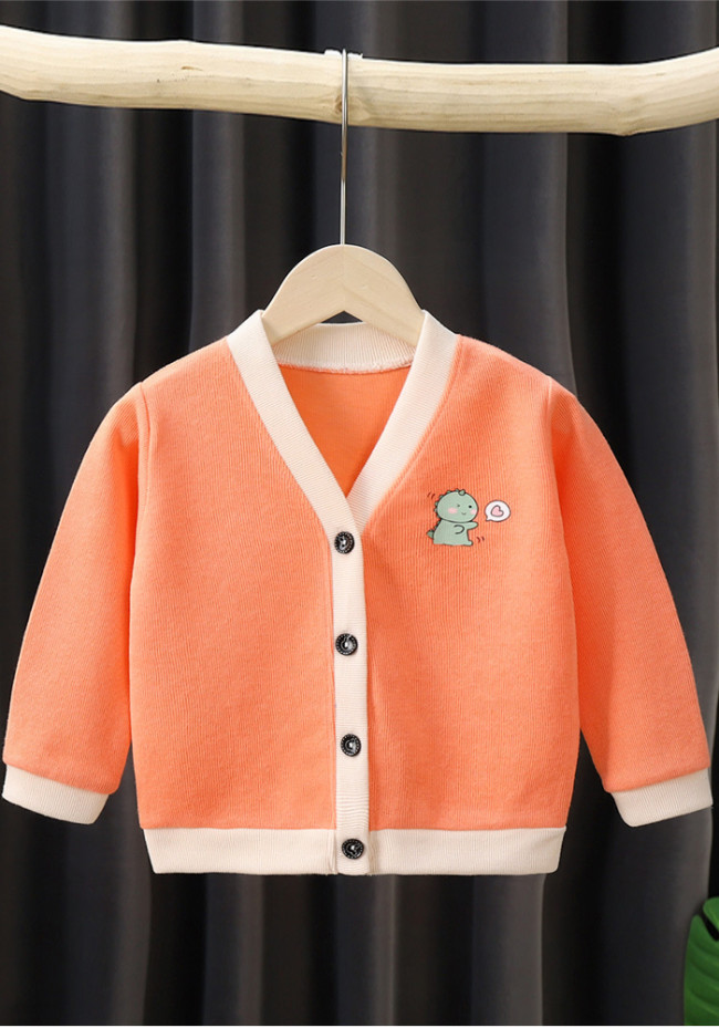 Boy Spring Orange Cute Print Long Sleeve Cardigan