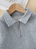 Boy Winter Grey Turndown Collar Long Sleeve With Pocket Polo Top