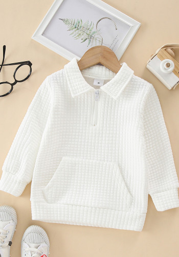 Boy Winter White Turndown Collar Long Sleeve With Pocket Polo Top