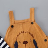 Boy Spring Stripe Round Neck Long Sleeve T-Shirt And Cute Dog Print Overalls Two Piece Set