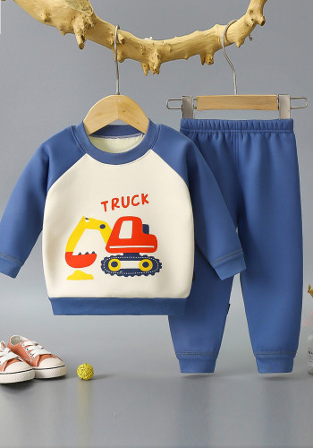 Kids Boy Spring Blue Print Shirt and Pants Two Piece Set