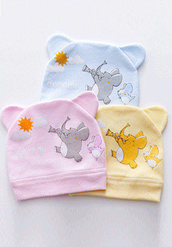 Cartoon Elephant Print Newborn Baby Newborn Beanie Hat For 0-3 Months(3 Pieces)