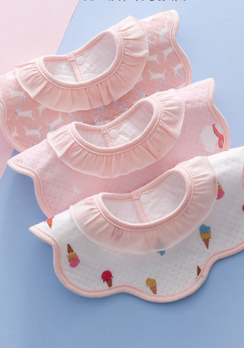 Baby Pink Cartoon Feeding Saliva Towel Bib （3 Pieces）