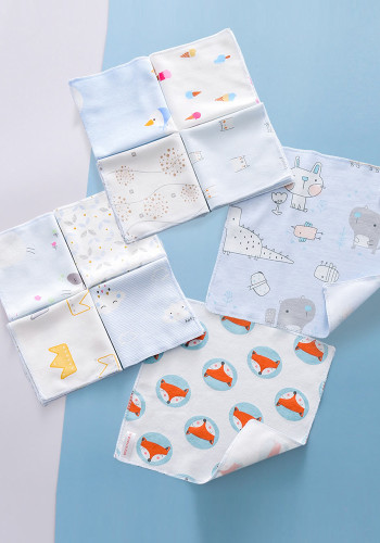 Double Layers Gauze Cartoon Pattern Printed Cotton Baby Boy Handkerchief/Small Saliva Towels(5 Pieces)