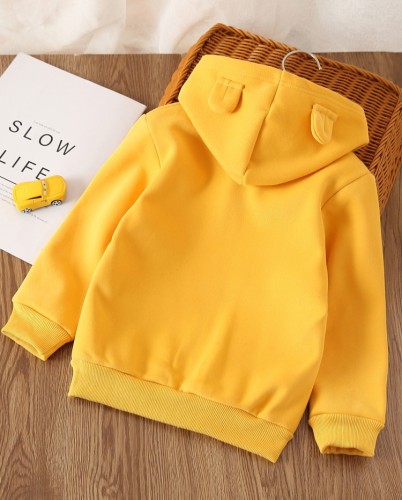 Kids Boy Spring Yellow Car Printed Hooded Jacket