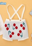 Baby Girl Cherry White Knitted Bib Pants
