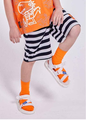 Kids Boy Summer Black and White Stripes Loose Midi Shorts