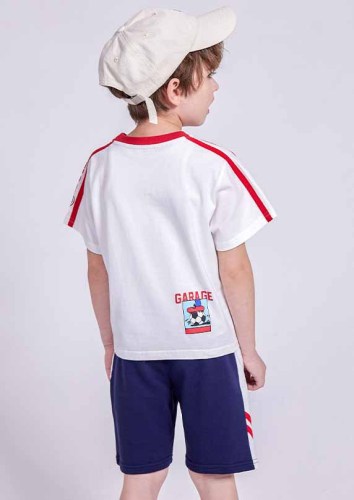 Kids Boy Summer White Contrast Print Short Sleeve Sporty T-shirt and Shorts Two Piece Set