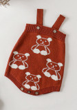 Unisex Baby Brown Cute Bear Bib Knitting Bodysuit