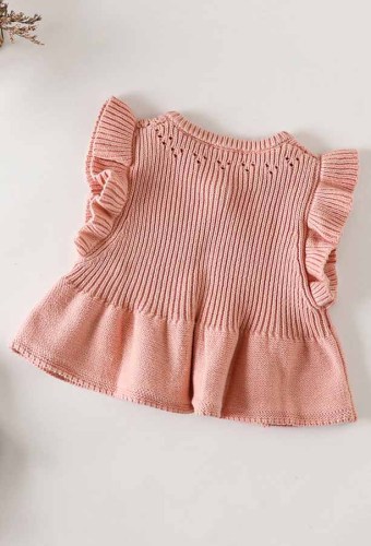Baby Girl Pink Ruffled Sleeveless Kintting Vest Coat