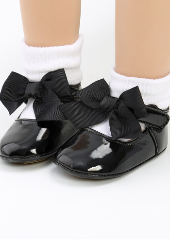 Spring and Summer Baby Girl Black Bow Mary Jane Toddler Shoes