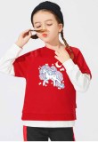 Kids Girl Spring Cartoon Print Red Long Sleeve False Two Piece Sweatshirt