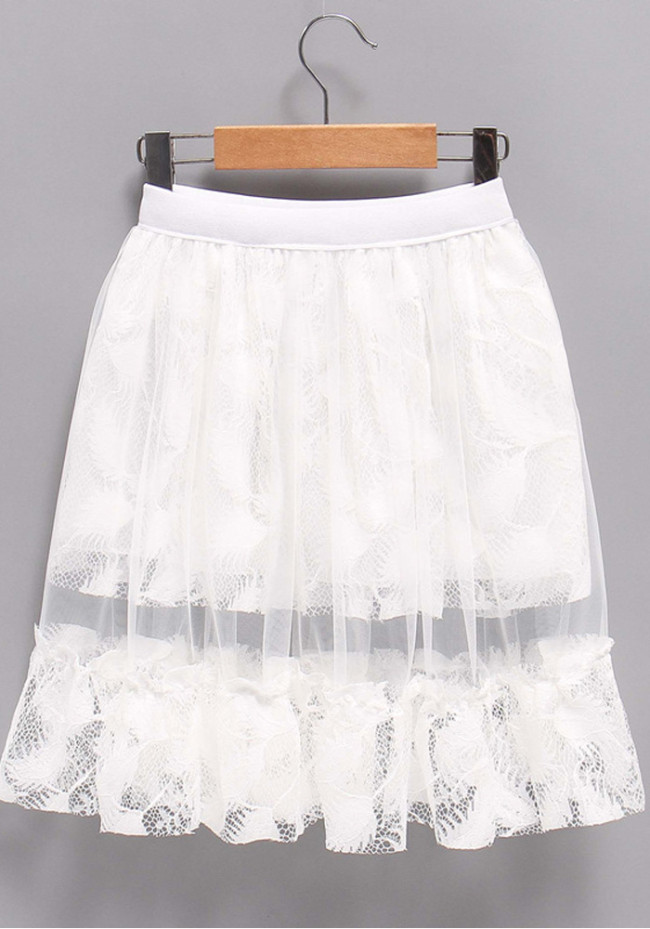Kids Girl Summer White Layered Mesh Skirt