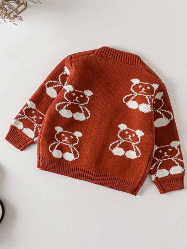 Unisex Baby Brown Cute Bear Long Sleeve Button Up Knitting Coat