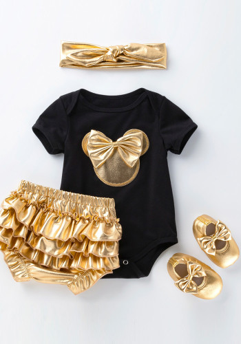 Baby Girl Summer Black Short Sleeve Bodysuit and Tutu Skirt 4 Pieces Set