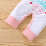Baby Girl Pink Stripes Long Sleeve Letter Print With Hood Romper