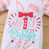 Baby Girl Pink Stripes Long Sleeve Letter Print With Hood Romper
