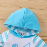 Baby Boy Blue Stripes Long Sleeve Letter Print With Hood Romper