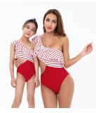 Mommy and Me Family Matching Printed Girls One Shoulder One-Piece Swimwear