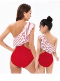 Mommy and Me Family Matching Printed Mom One Shoulder One-Piece Swimwear