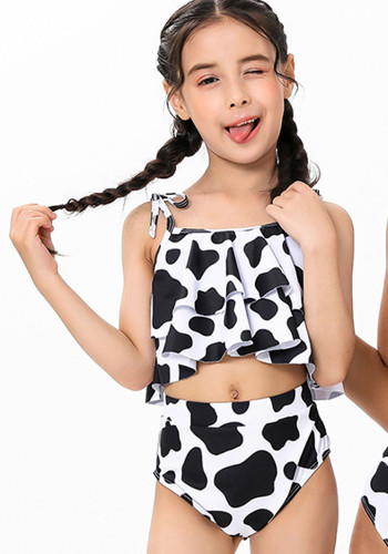 Mommy and Me Family Matching Cows Printed Girls Two-Piece Swimwear