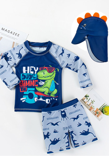Kids Boy Summer Dinosaur Printed Three-Piece Swimwear