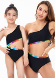 Mommy and Me Family Matching Black One Shoulder Mom One-Piece Swimwear