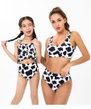 Mommy and Me Family Matching Cows Printed Girls Two-Piece Swimwear