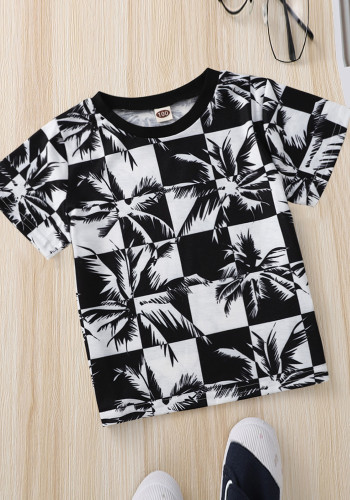 Kids Boy Summer Black Tree Print Short Sleeve Holidays T-shirt